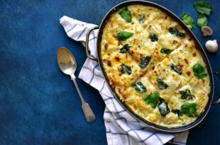 Homemade,Delicious,Chicken,Mushroom,Spinach,Lasagna,In,A,Baking,Dish